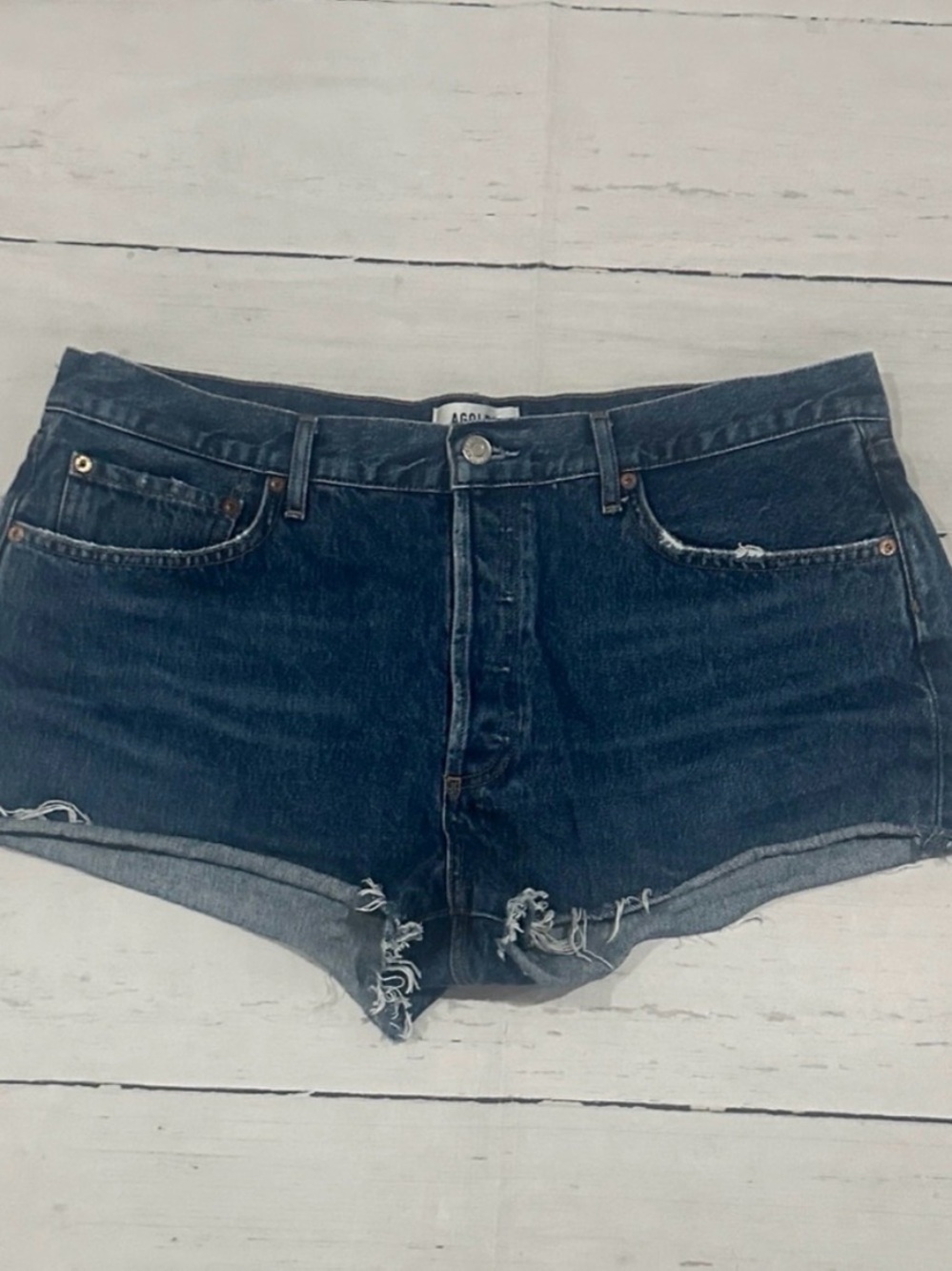 AGolde Dark Blue Parker Distressed Cutoff Jean Shorts